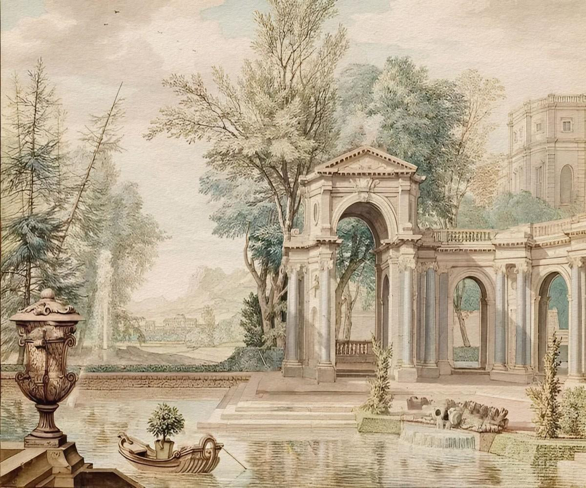 tapet personalizat victorian inspirat opera isaac de moucheron reprezentand gradina impresionanta perioada renascentista italainte garden