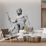 Fototapet Personalizat Victorian cu statuia lui Poseidon in alb negru - POSEIDON