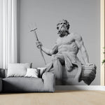 Fototapet Personalizat Victorian cu statuia lui Poseidon in alb negru - POSEIDON