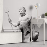 Fototapet Personalizat Victorian cu statuia lui Poseidon in alb negru - POSEIDON