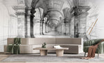 Tapet Personalizat Victorian cu schita arhitecturala al unei hol cu coloane cu viziune in spatiu - HALLWAY OF ANTIQUITY