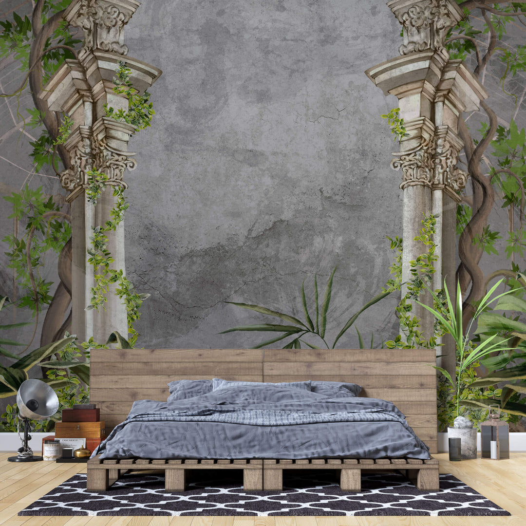 Tapet Personalizat Victorian cu coloane victoriene si jungla tropicala - VICTORIAN JUNGLE COLUMNS