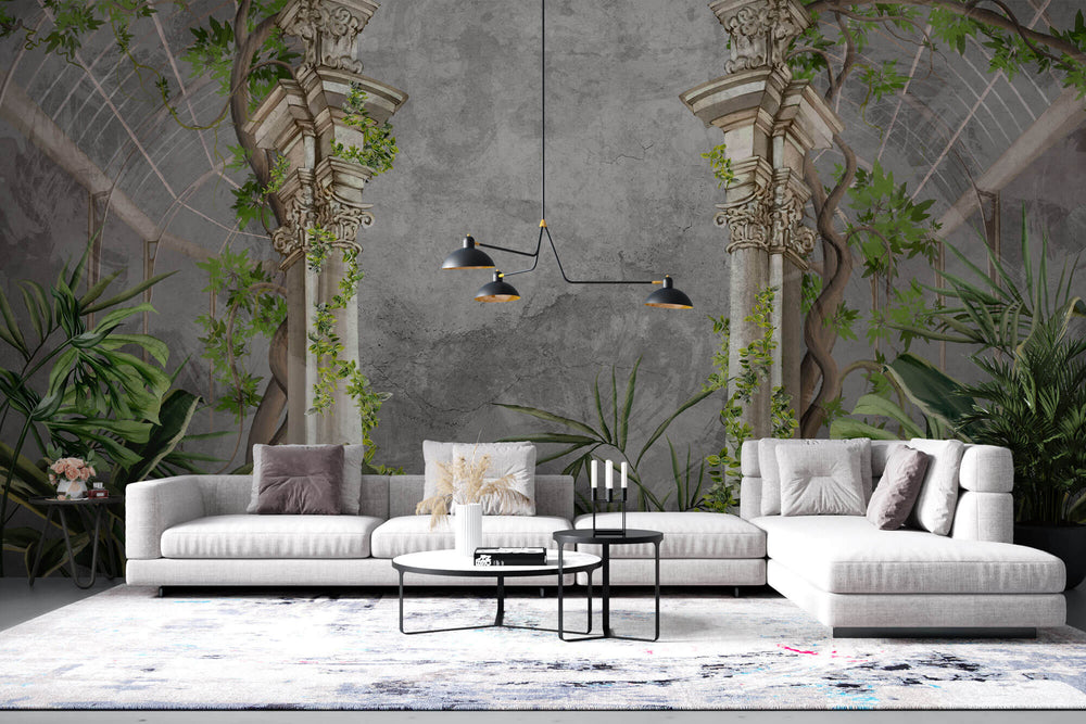 Tapet Personalizat Victorian cu coloane victoriene si jungla tropicala - VICTORIAN JUNGLE COLUMNS