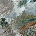 Tapet Personalizat Victorian cu peisaj vegetal cu un paun si perete de piatra - STONE VICTORIAN PEACOCK
