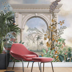 Tapet Personalizat Victorian cu arcada de piatra si vegetatie cu pauni - MAJESTIQUE PEACOCK ARCH