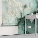 Tapet personalizat marble in nuante de verde alga si praf auriu goldish algae