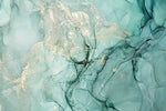 Tapet personalizat marble in nuante de verde alga si praf auriu goldish algae