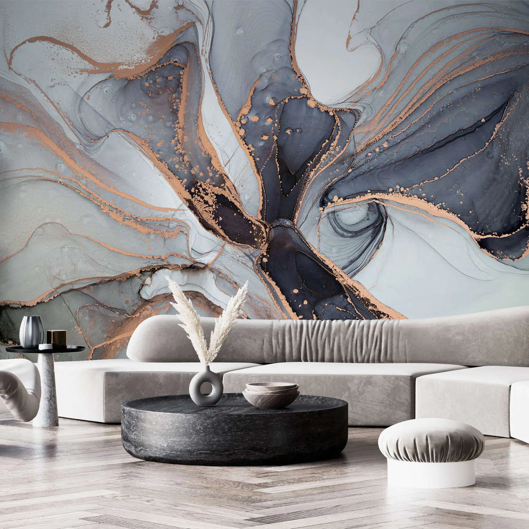 Tapet personalizat marble in nuante de agat natural gri grey agate