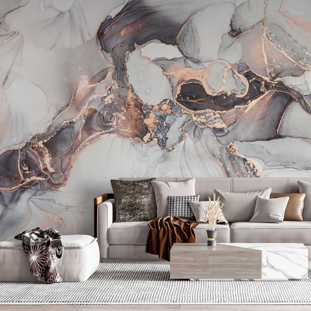 Tapet personalizat marble in nuante de roz pal, gri si alb pinky marble