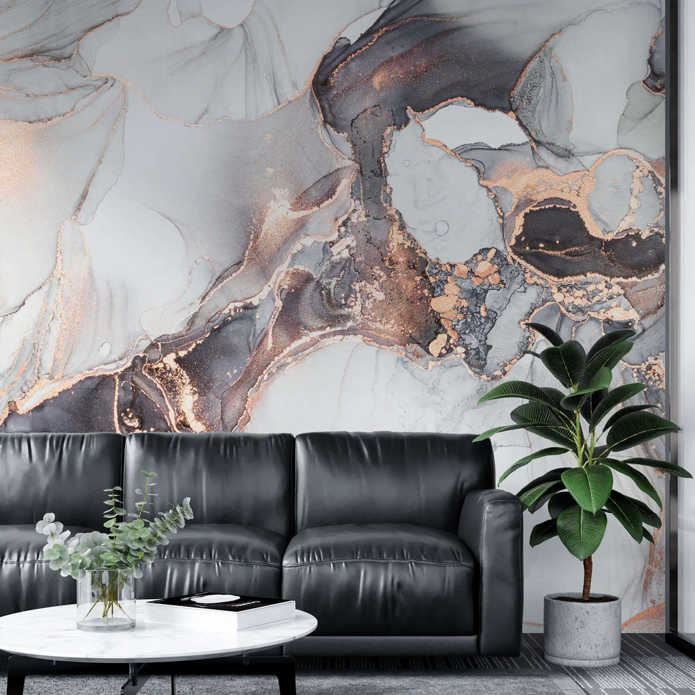 Tapet personalizat marble in nuante de roz pal, gri si alb pinky marble