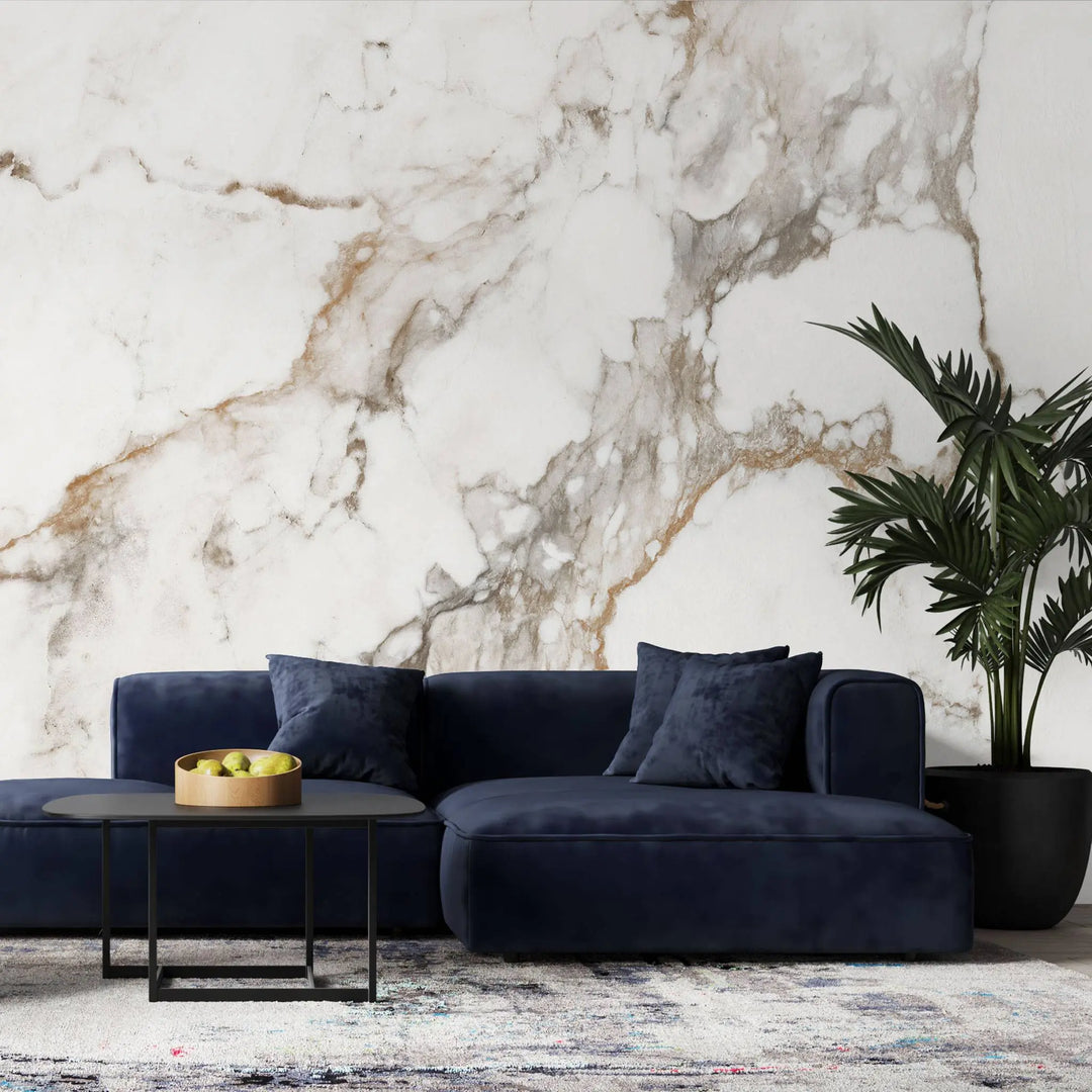 Tapet personalizat marble in nuante de marmura alba clasica cu insertii maro clasic marble