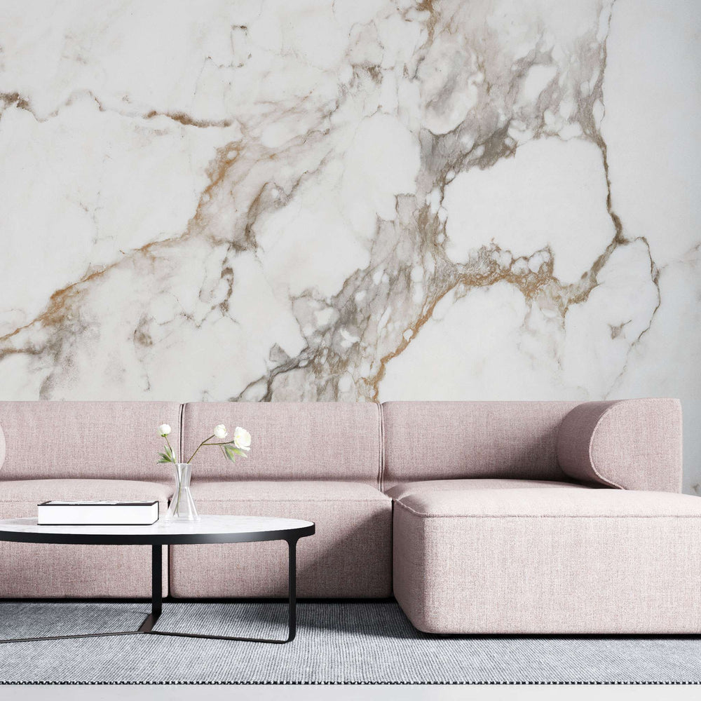 Tapet personalizat marble in nuante de marmura alba clasica cu insertii maro clasic marble