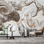 Tapet personalizat marble in nuante de maro si alb in forma de vartejuri latte swirl