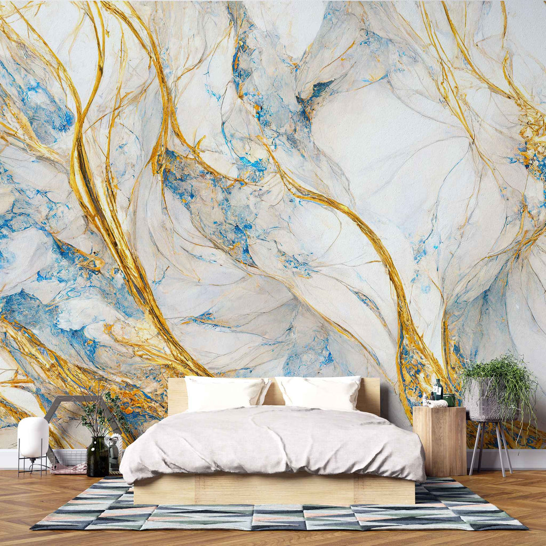 Fototapet personalizat marble in nuante deschise cu insertii aurii zeus's lightining