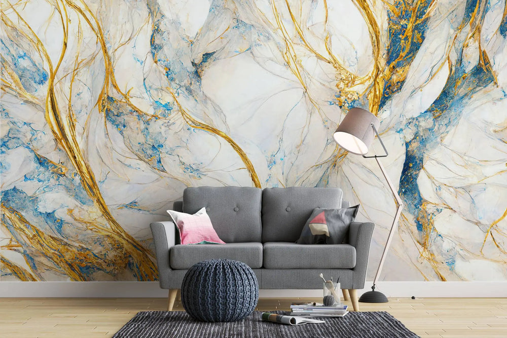 Fototapet personalizat marble in nuante deschise cu insertii aurii zeus's lightining