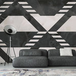Tapet personalizat marble cu modele azteci in nuante de alb negru aztec marble