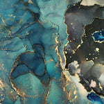 Tapet personalizat marble in nuante de verde albastru si negru cu insertii aurii stormy sea
