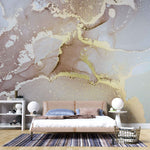 Tapet personalizat marble in nuante de roz somon cu insertii aurii golden salmon