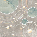 Tapet personalizat marble cu cercuri abstracte in nuante de verde menta si maro marble solar system