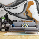 Tapet personalizat marble cu forme fluide in nuante de negru maro si alb fluid marble