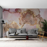 Tapet personalizat marble cu un model de marmura cu accente aurii si roz ce ofera un aspect luxuriant si cald golden pink