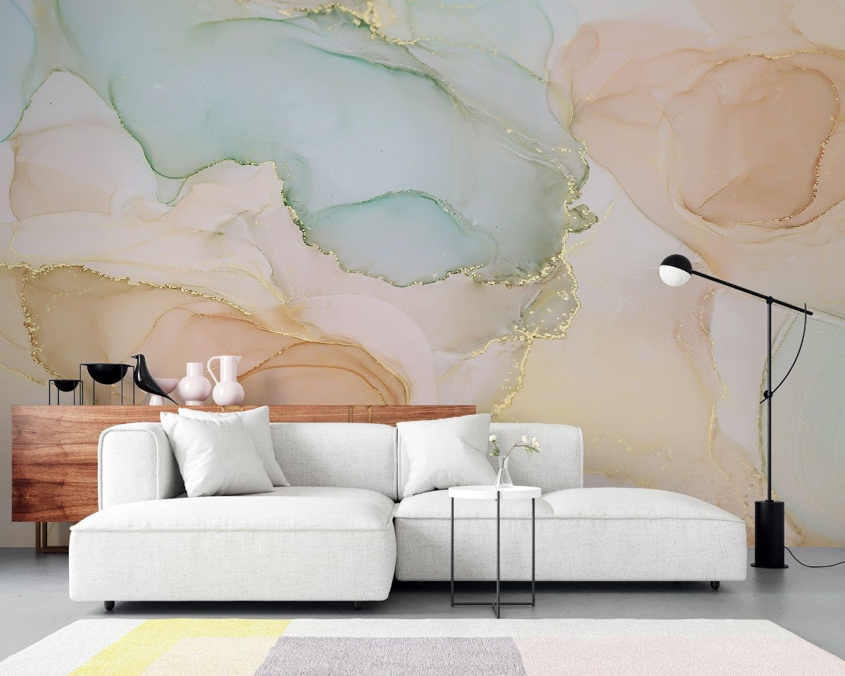tapet personalizat marble cu o textura de piatra in nuante blande de caisa si crem ideala pentru o atmosfera primitoare soft apricot