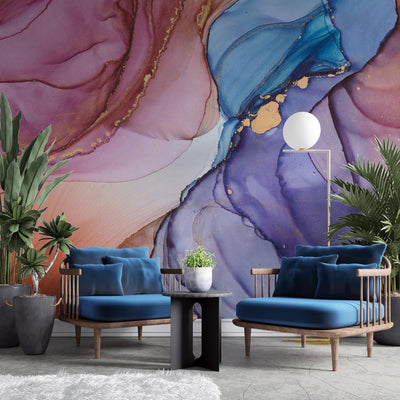 tapet personalizat marble cu o marmura dramatica in tonuri profunde de indigo si albastru inchis aducand o nota de mister indigo