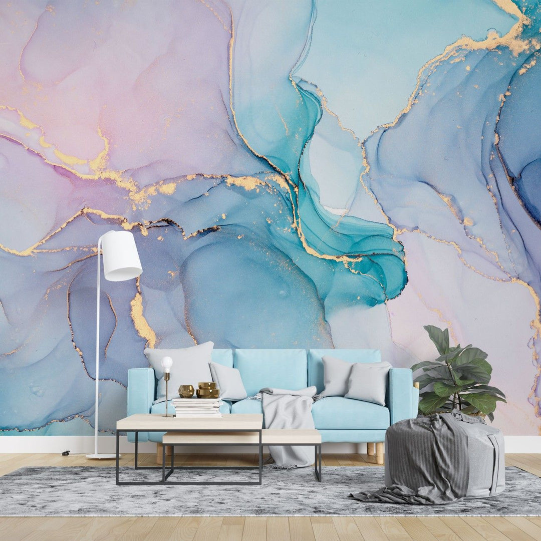 Tapet personalizat marble cu o textura de marmura in nuante vibrante de turcoaz aducand prospetime si energie spatiului vivid turquoise