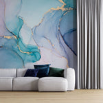 Tapet personalizat marble cu o textura de marmura in nuante vibrante de turcoaz aducand prospetime si energie spatiului vivid turquoise