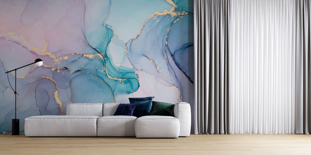 Tapet personalizat marble cu o textura de marmura in nuante vibrante de turcoaz aducand prospetime si energie spatiului vivid turquoise