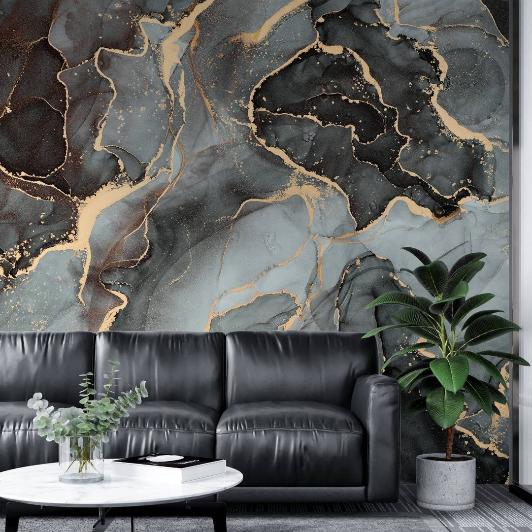 Tapet personalizat marble cu o marmura intunecata inspirata de roci vulcanice aducand un aspect robust si misterios volcanic marble