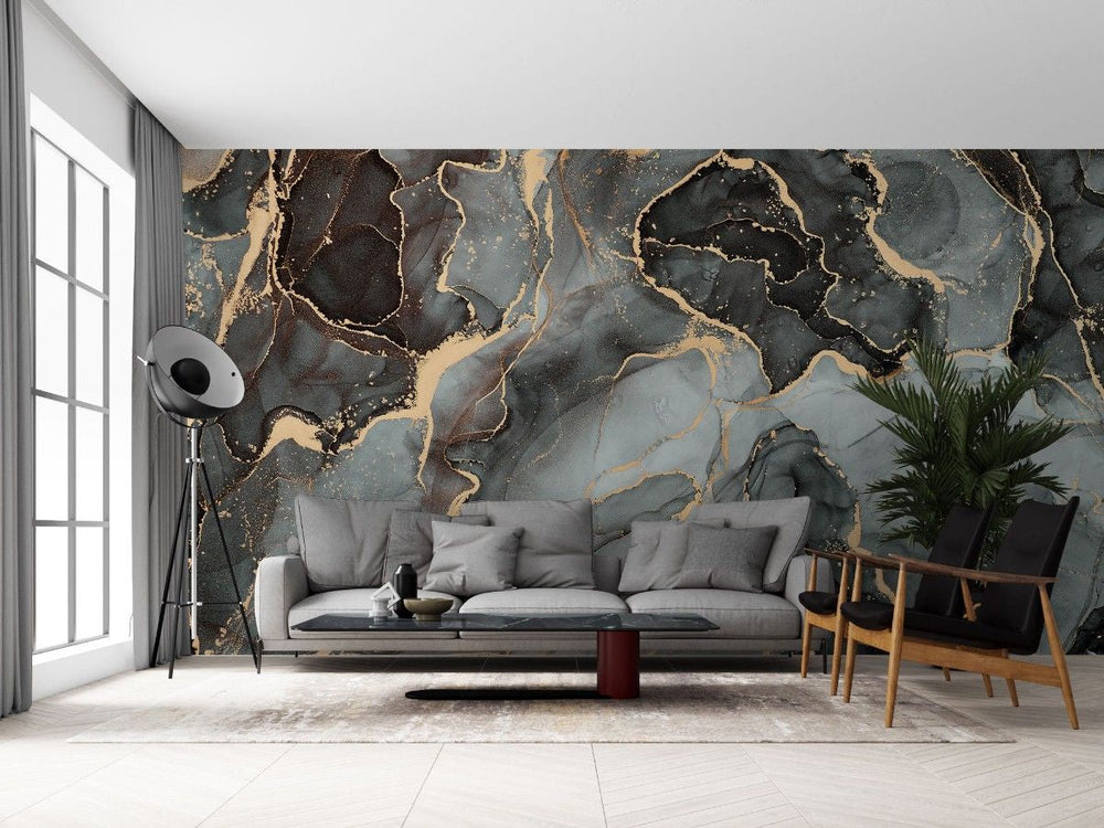 Tapet personalizat marble cu o marmura intunecata inspirata de roci vulcanice aducand un aspect robust si misterios volcanic marble