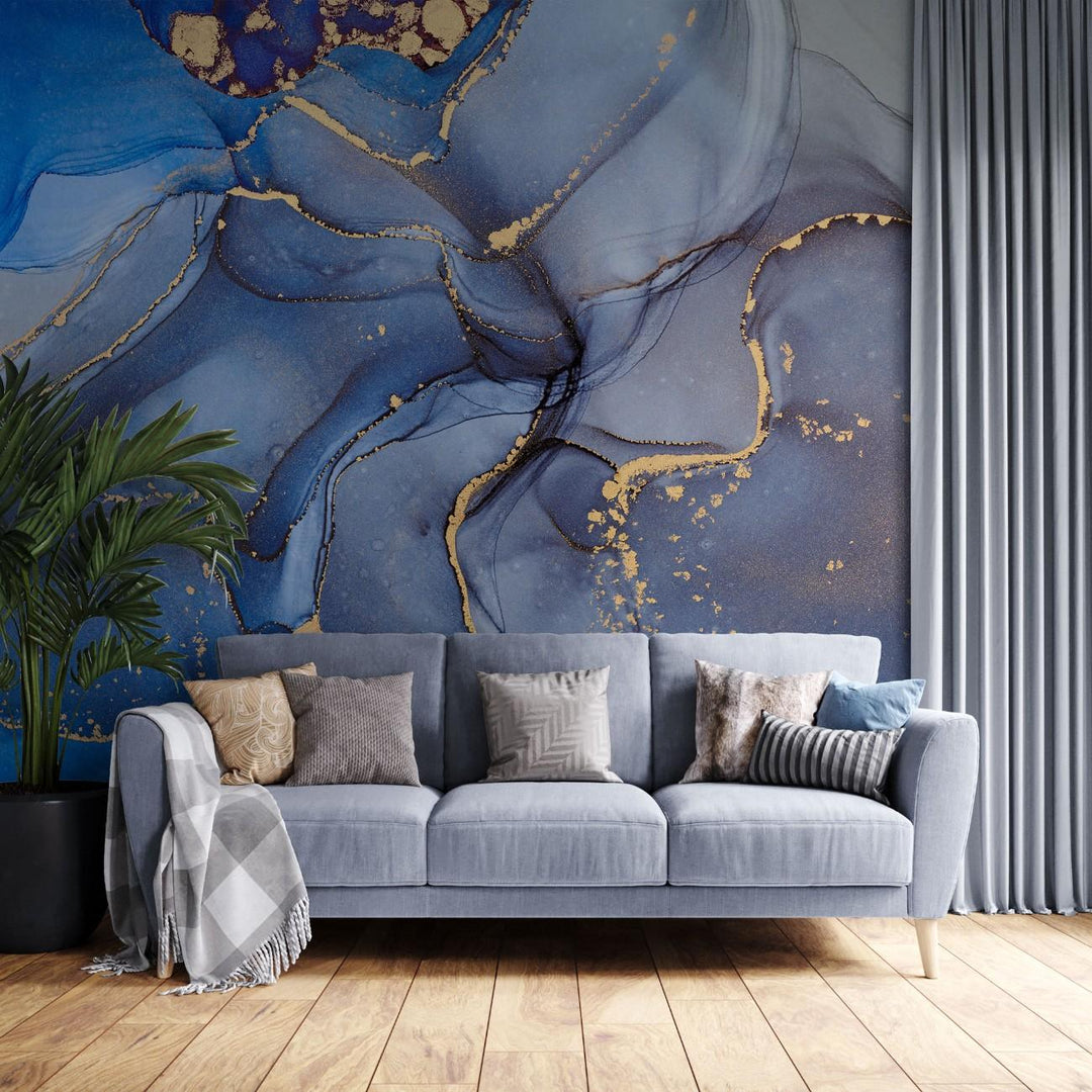 Tapet personalizat marble cu o textura de piatra intensa in tonuri de gri carbune si negru pentru un design dramatic si puternic intensse