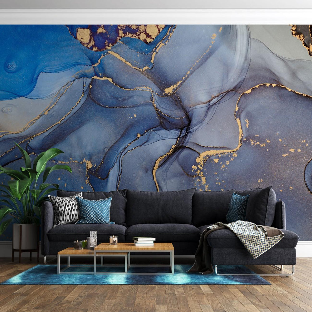 Tapet personalizat marble cu o textura de piatra intensa in tonuri de gri carbune si negru pentru un design dramatic si puternic intensse