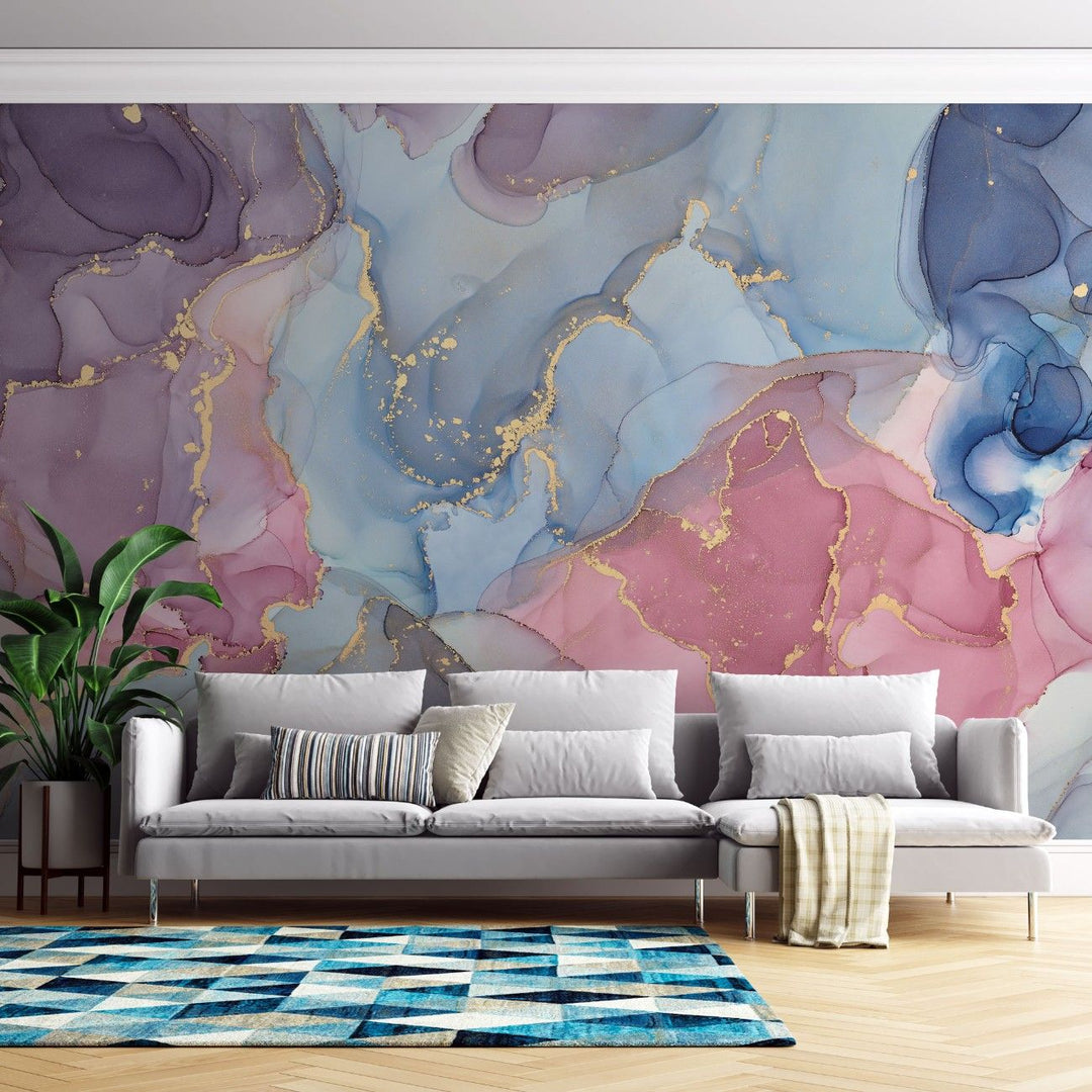 Tapet personalizat marble cu o marmura in nuante pale de albastru si gri deschis ce inspira liniste si o atmosfera calma serenity