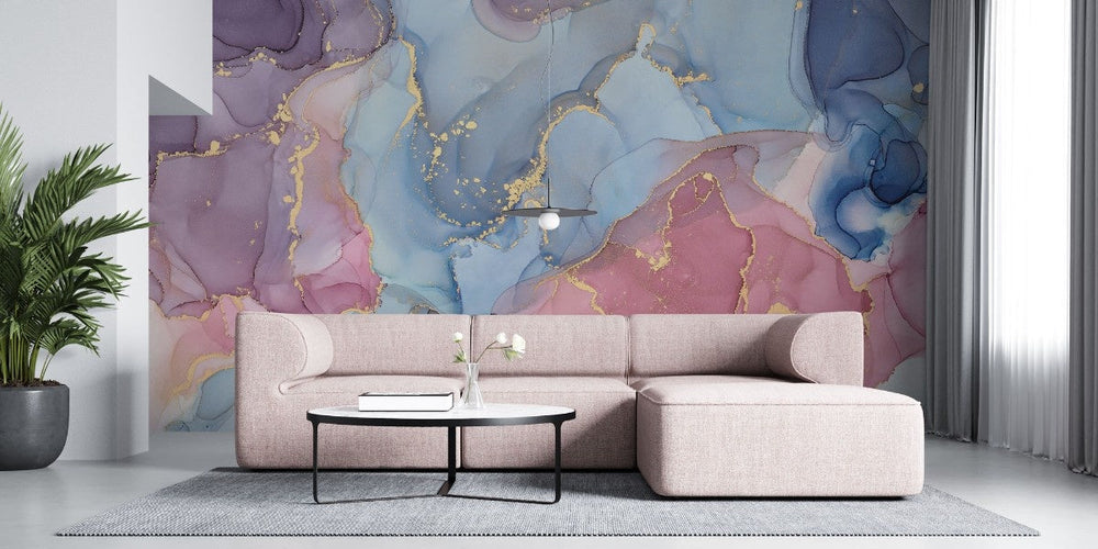 Tapet personalizat marble cu o marmura in nuante pale de albastru si gri deschis ce inspira liniste si o atmosfera calma serenity