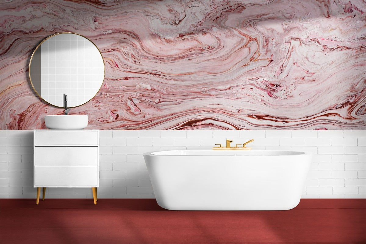 tapet personalizat marble cu o piatra in tonuri de alb si rosu inspirand o estetica dulce si vibranta candycane