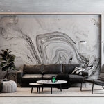 Tapet personalizat marble cu o marmura neagra cu insertii albe si gri asemanatoare cernelii ce adauga eleganta clasica spatiului white ink ii