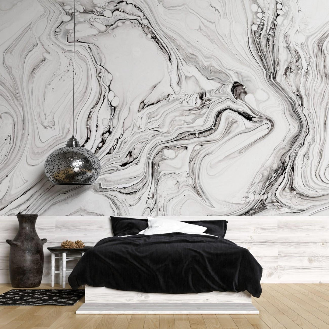 Tapet personalizat marble cu o marmura alba cu detalii fine asemanatoare cernelii ce ofera luminozitate si rafinament white ink