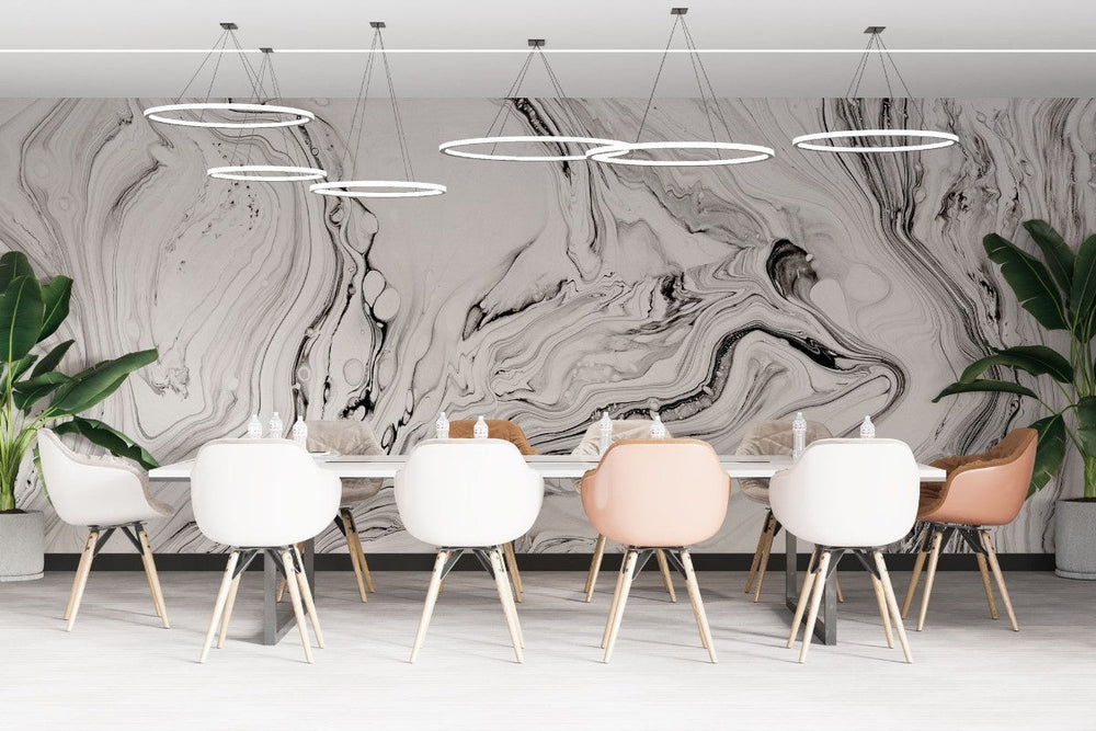 Tapet personalizat marble cu o marmura alba cu detalii fine asemanatoare cernelii ce ofera luminozitate si rafinament white ink