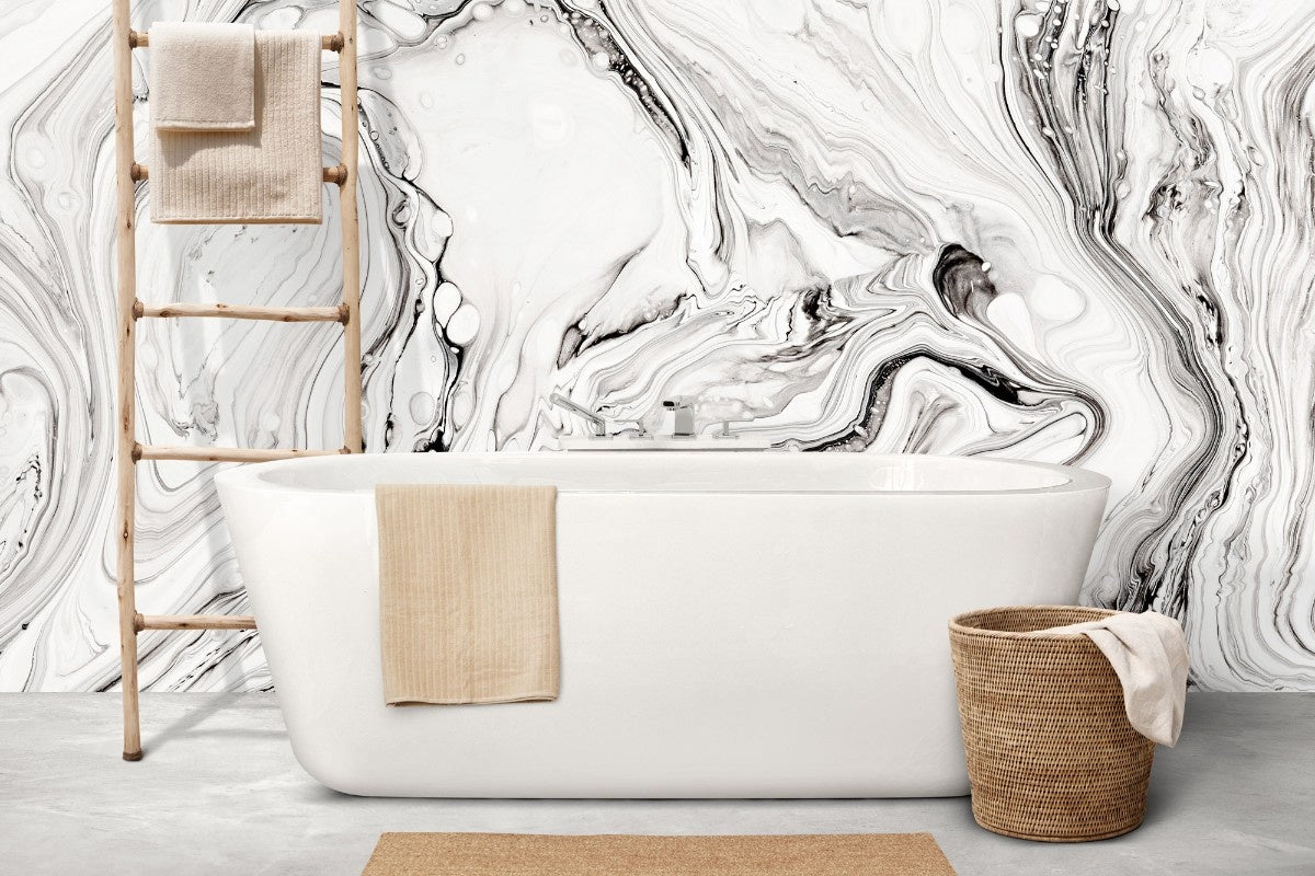 tapet personalizat marble cu o marmura alba cu detalii fine asemanatoare cernelii ce ofera luminozitate si rafinament white ink