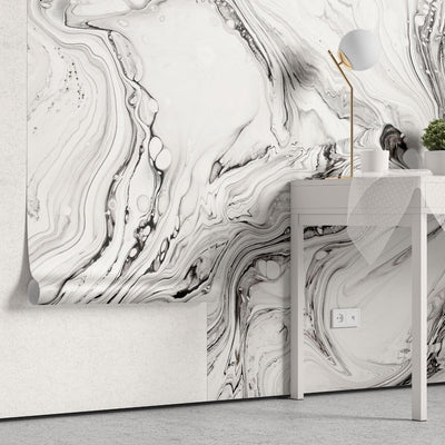 tapet personalizat marble cu o marmura alba cu detalii fine asemanatoare cernelii ce ofera luminozitate si rafinament white ink