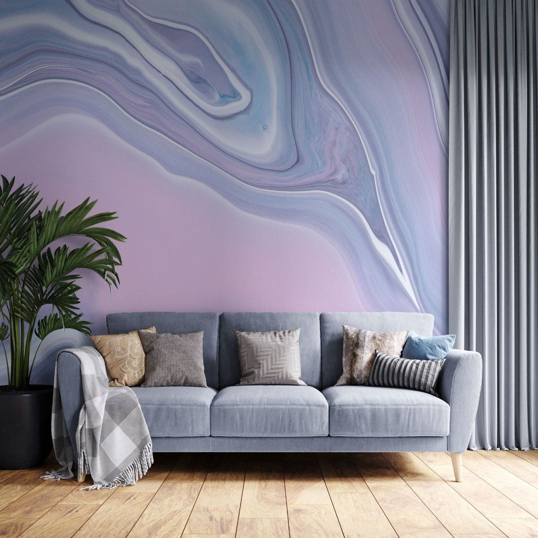 Tapet personalizat marble cu o textura abstracta de piatra in tonuri de roz si violet inspirand un peisaj cosmic pink nebula