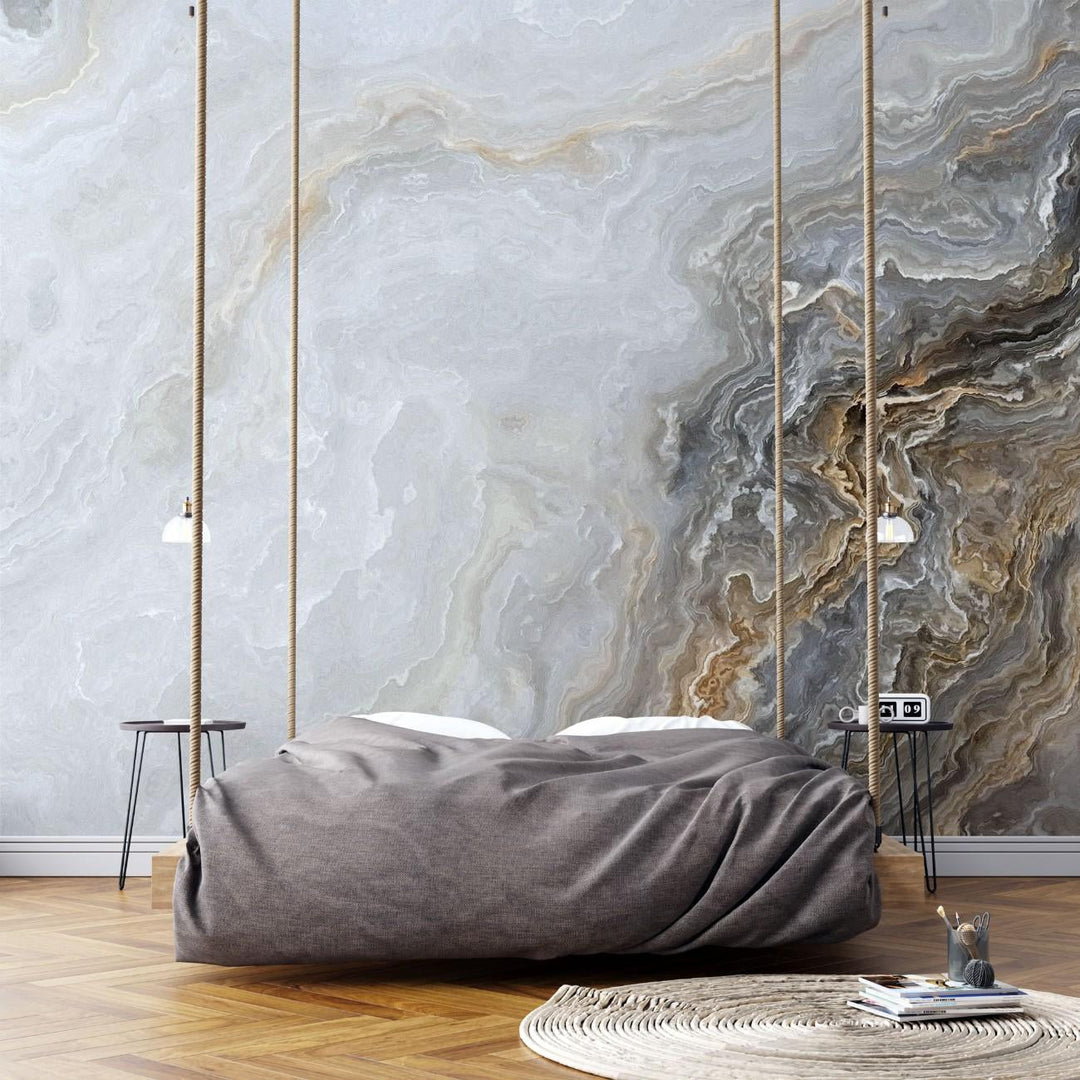 Tapet personalizat marble cu o textura de marmura in nuante subtile de gri si crem ce aduce un aspect natural asemeni unei scoici oyster