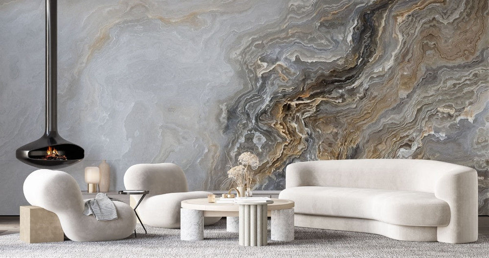 Tapet personalizat marble cu o textura de marmura in nuante subtile de gri si crem ce aduce un aspect natural asemeni unei scoici oyster