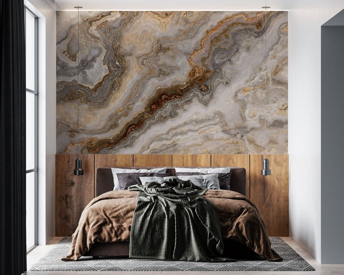 tapet personalizat marble cu un model de piatra semipretioasa de agat gri cu straturi delicate ce ofera un decor sofisticat brown agate