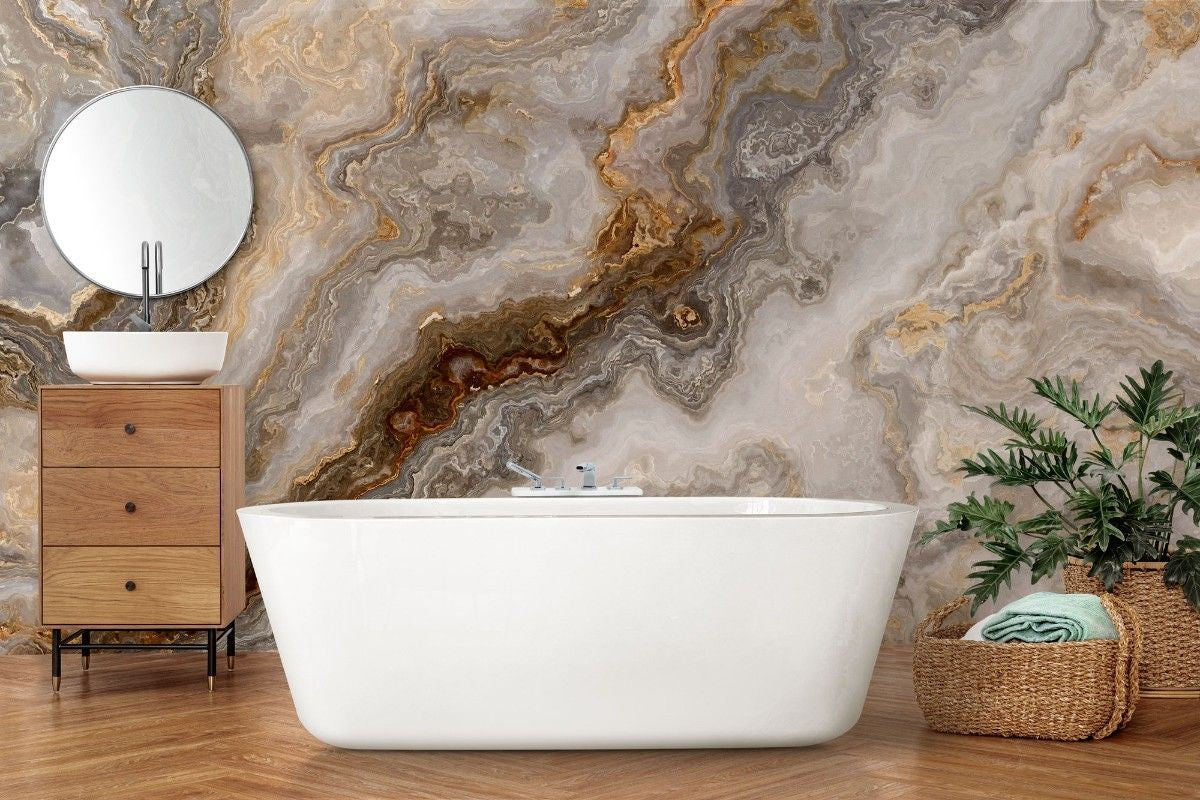 tapet personalizat marble cu un model de piatra semipretioasa de agat gri cu straturi delicate ce ofera un decor sofisticat brown agate