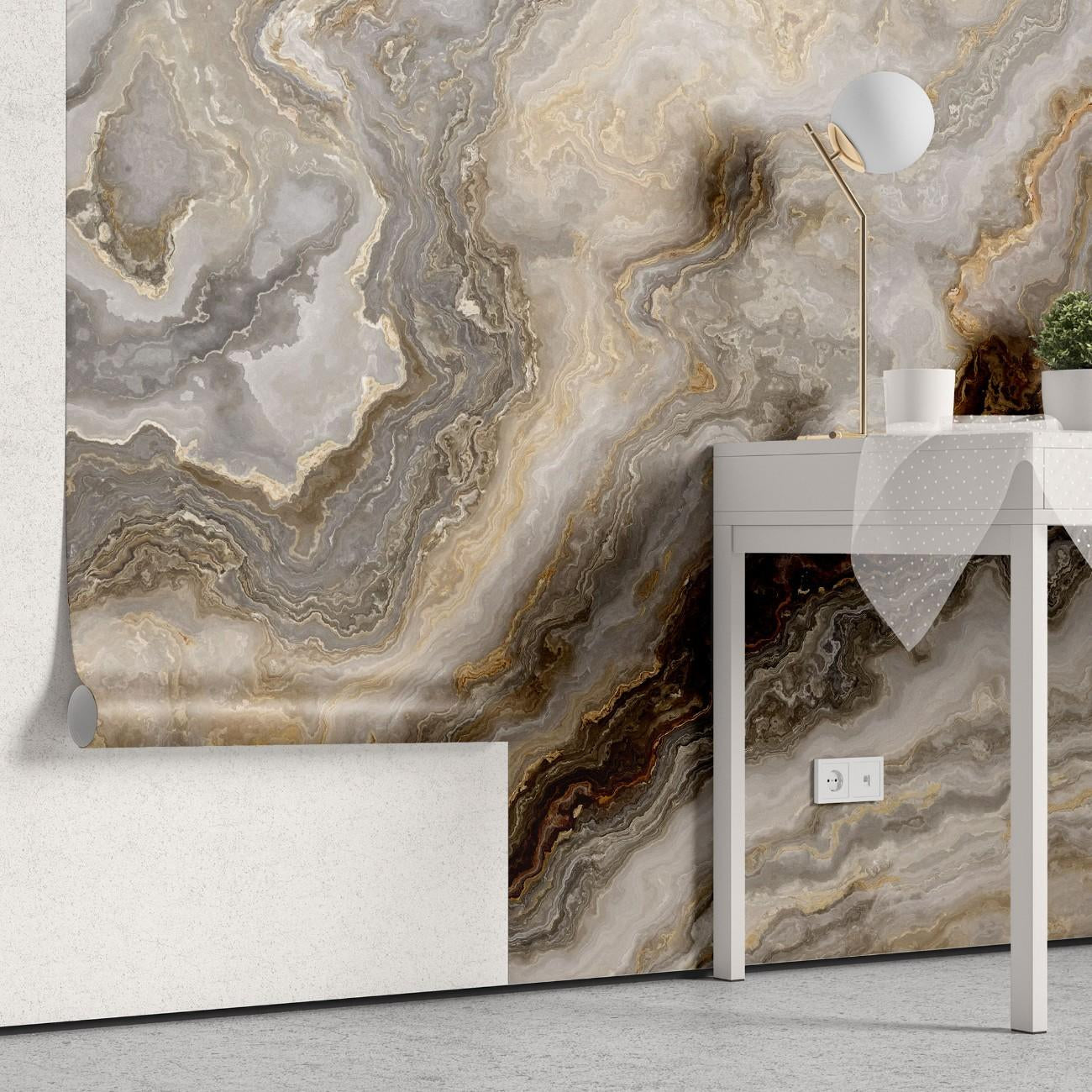 tapet personalizat marble cu un model de piatra semipretioasa de agat gri cu straturi delicate ce ofera un decor sofisticat brown agate