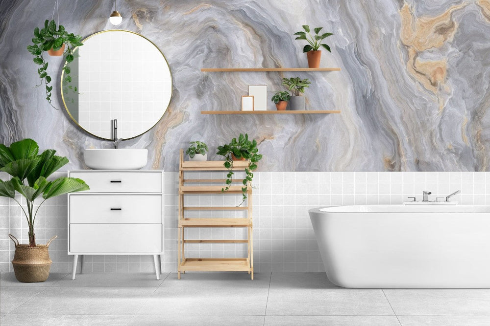 Tapet personalizat marble cu un model de piatra semipretioasa de agat alb cu linii translucide ce aduce luminozitate si puritate white agate