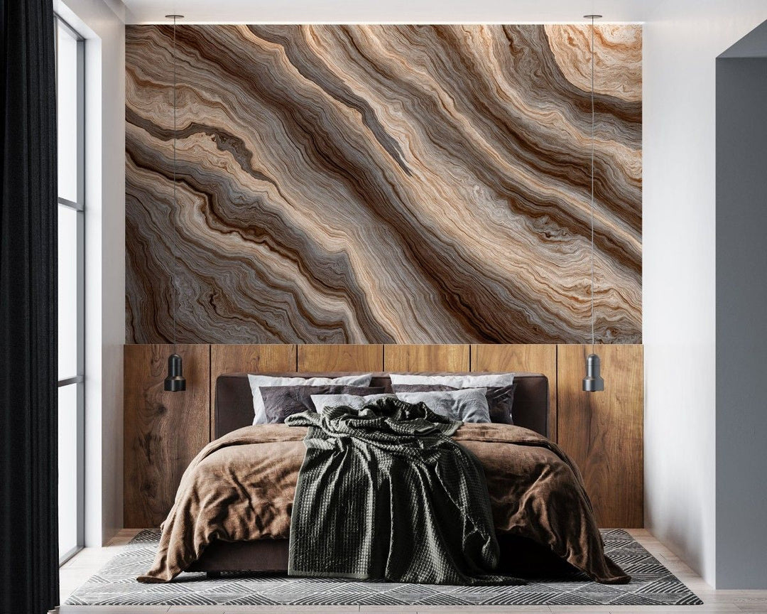 Tapet personalizat marble cu un model de piatra semipretioasa de agat in tonuri pamantii de maro si bej creand o atmosfera calda si naturala earthy agate